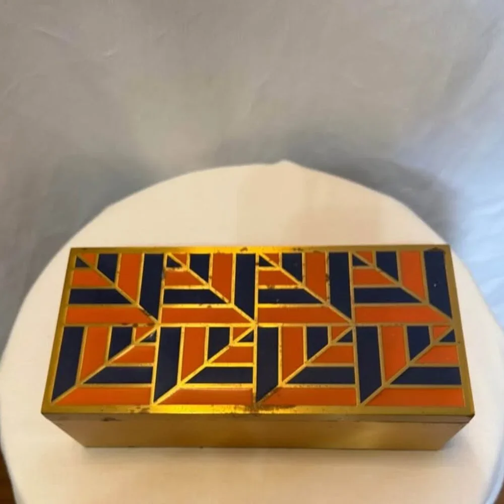 West Elm Gold Box with Blue and Orange Geometric Top